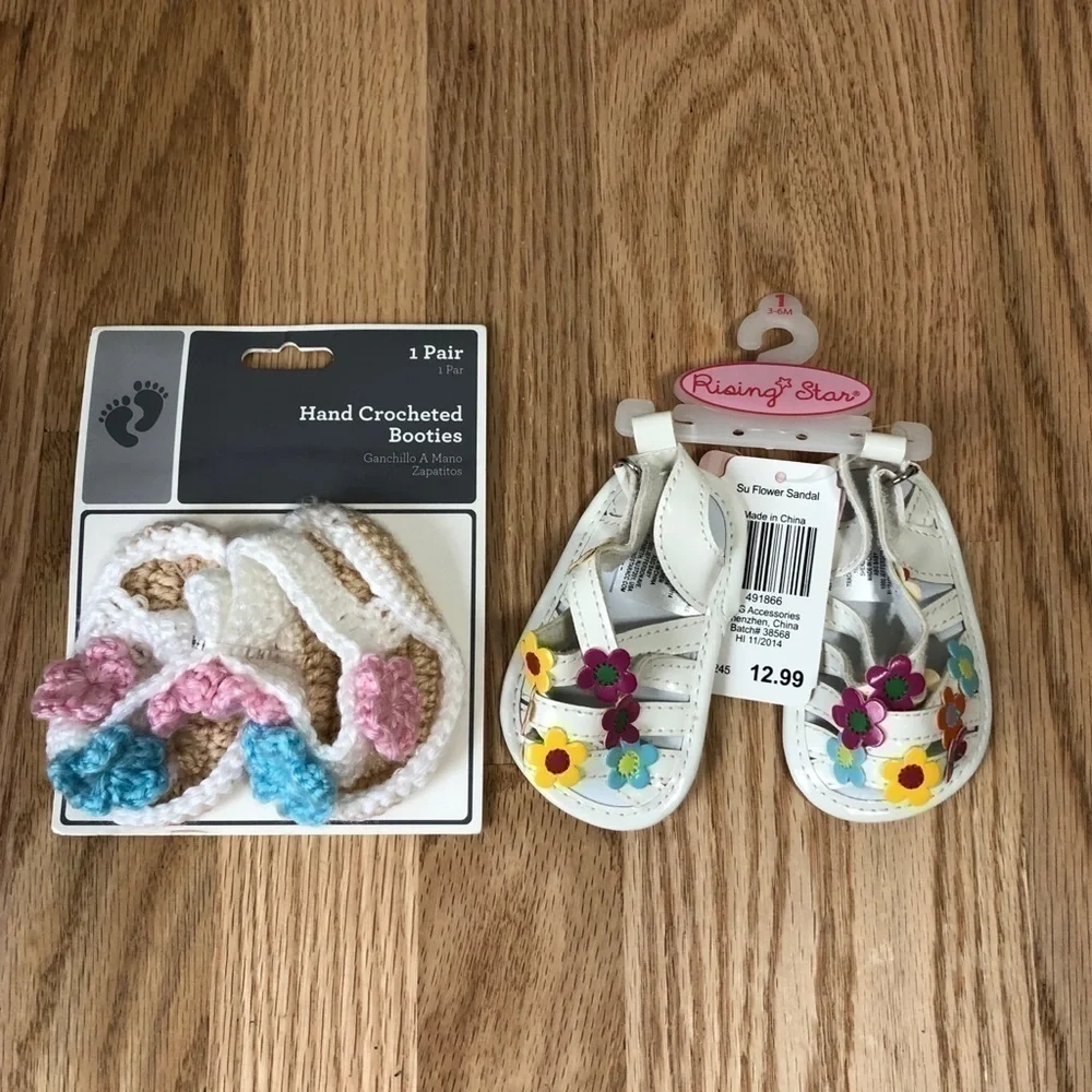 Baby Girl Sandal Bundle NWT Crochet Floral Sz 1 Infant Shoes Brand New